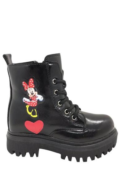 MARKABONİ Kız Çocuk Suya Soğuk Havaya Dayanıklı Minnie Figürlü Kışlık Siyah Rugan Bot Ayakkabı
