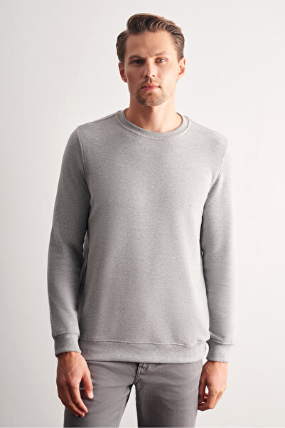 İmza Gray Long Sleeve Crew Neck Plain Cotton Comfort Fit Sweatshirt 1013255150