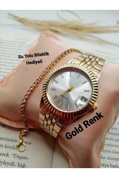 Brality Vintage Retro Model- Gold Case- Gold Steel Band- Roleks Women's Wrist...