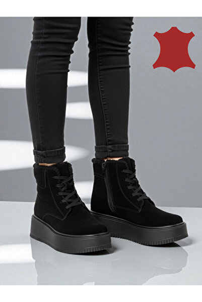 starlike Ghete dama piele naturala intoarsa negre T7018