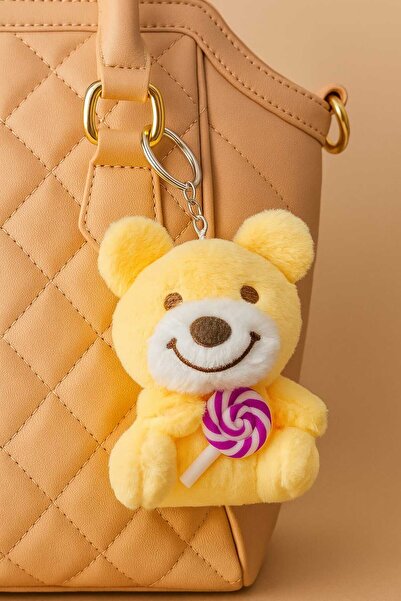 Şirin Lollipop Tutan Sevimli Peluş Ayıcık Anahtarlık