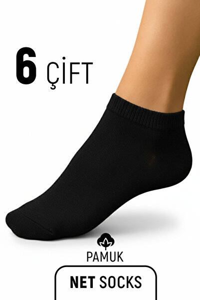 Net Tekstil 6 perechi de ciorapi negri din bumbac, confortabili, zilnic, unisex