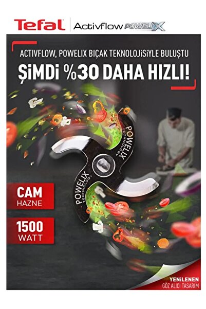 TEFAL Dilimleyici ve Rende 4 Bıçaklı Powelix 1500W Güç 1,5 Litre Cam Hazneli Blender & Mutfak Robotu