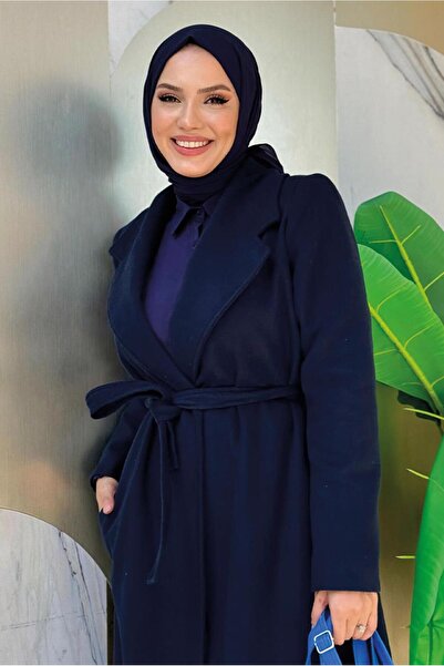 TRENDTESETTÜR Γυναικείο παλτό με μπλε ζώνη - T 9157