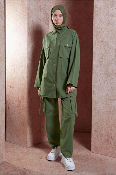 TRENDTESETTÜR Women's Khaki Cargo Pocket Trousers Set - T 6191