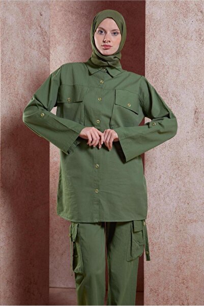 TRENDTESETTÜR Women's Khaki Cargo Pocket Trousers Set - T 6191