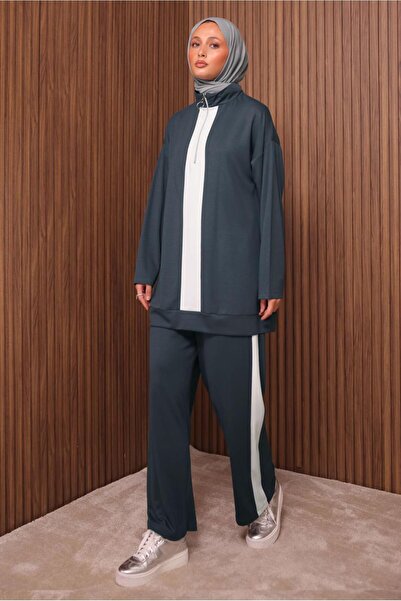 TRENDTESETTÜR Women's Gray (Anthracite) Striped Detail Pants Suit t 3035