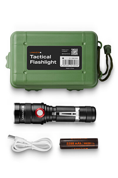Lawazim Tactical Flashlight with Case - Bright USB Rechargeable LED Light for Camping Use