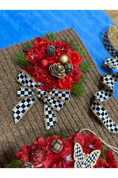 Marrone Glitter Fringed Ribbon Christmas Door Ornament Christmas Doormat and Door Ornament Set of Two Red Love