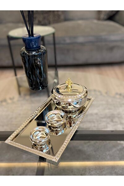 aljahwari طقم تمريه مع تبسي تقديم وصحن فصم مع صحن للماء مقاس 13cm وسط فل نيكل