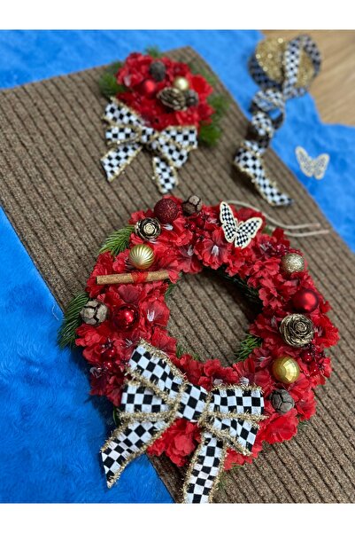 Marrone Kırmızı Yılbaşı Noel Kapı Süsü Paspas Takımı İkili Özel Set