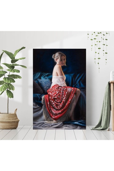 HDART Soyut Modern Dekoratif Kırmızı Masum Kadın Kanvas Duvar Tablo Tablosu T...