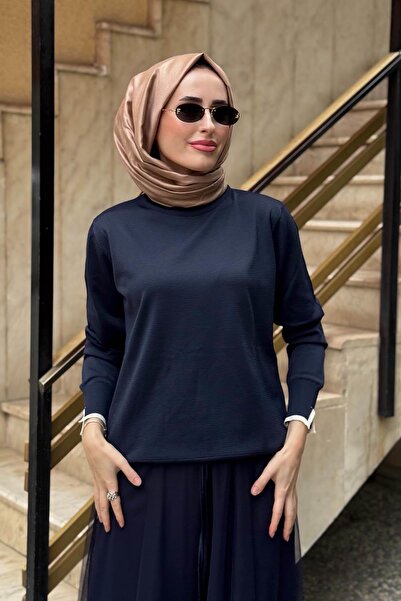 Kayra Sleeve and Collar Piped Plain Basic Knitwear Sweater Ka-Sz-Trk14