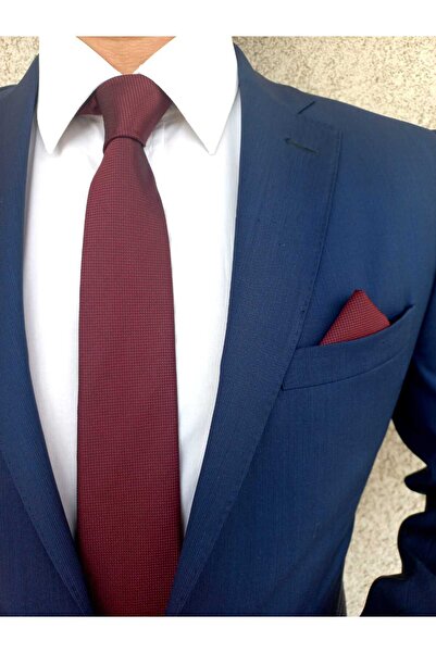 Kravatistan 7 cm Wide Burgundy Tie Handkerchief Set