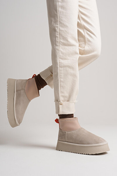 Zerenyus Nadia Premium Γυναικείες Μπεζ Χειμερινές Μπότες με Παχύ Σόλα με Γούνα Εσωτερικά