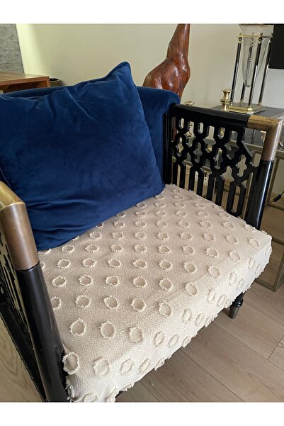 ARSEM EV TEKSTİL Pompon Sofa Cover Cappucino Single Armchair Cover 80X100 cm