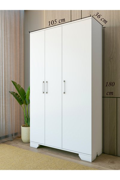 MONTENERO Portmanto Vestiyer 3 Kapaklı Krom Kulplu Geniş Ayakkabılık Hol Düzenleyici 105x180 Cm Beyaz