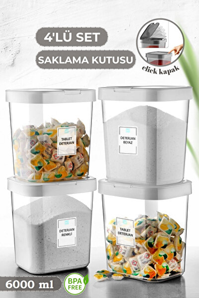 MYBOX 4'lü Set Etiketli Kilitli Kapaklı Saklama Kabı - Banyo Düzenleyici Toz ...