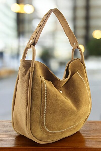 QUB CLUB Geantă de umăr casual din piele de căprioară autentică pentru femei