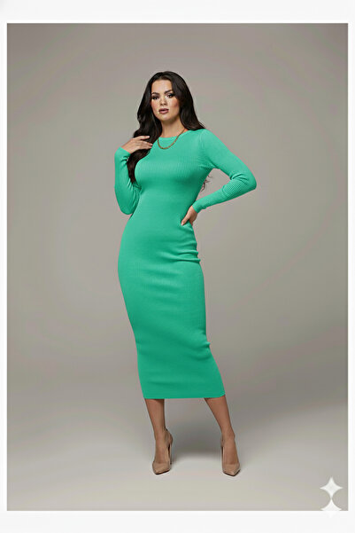 MaxiMor Γυναικείο φόρεμα με μολύβι με μακρυμάνικο υφασμάτινο καμίζι με λαιμόκ...