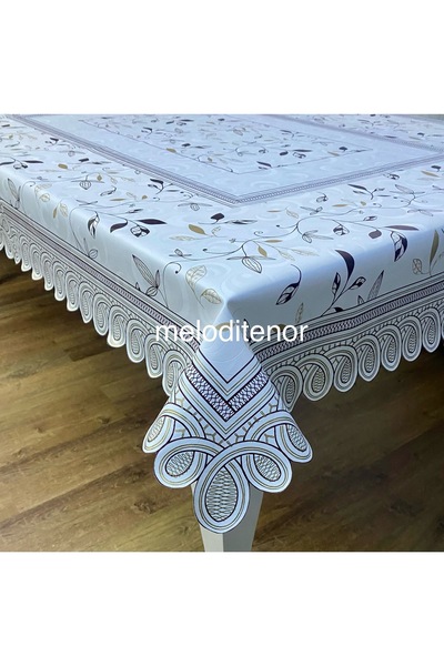 DERYA Astarlı zincir volanlı oval dalgalı kenarlı pvc pano muşamba masa örtüsü kaymaz silinebilir