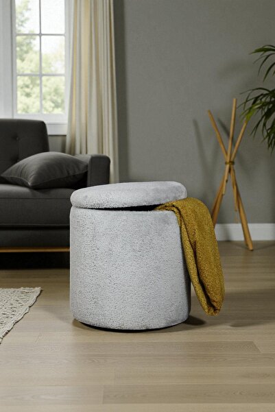 WoodyMaison Puf Teddy Kuzu Tüy Kumaş Sandıklı Silindir Çok Amaçlı Puf Koltuk ...