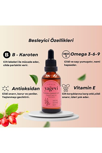 Yağevi Kuşburnu Çekirdeği Yağı 50 ml - Saf Soğuk Sıkım Kuşburnu Çekirdeği Yağı
