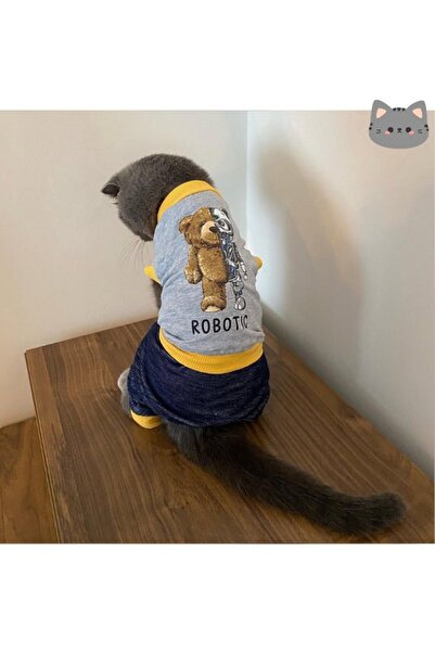 KRCONLİNE بدلة كاملة مناسبة للقطط والكلاب بنمط روبوتي رمادي اللون