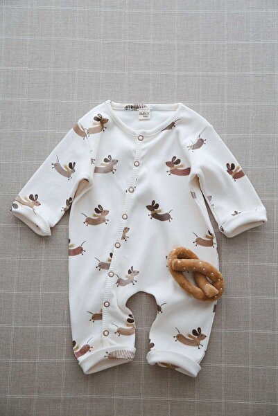 DoDo'S Baby Happy Puppy Patterned Organic Ribbed Knit Baby Rompers