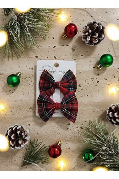 Toka Delisi مزيج مزدوج مصنوع يدويًا من مشبك أحمر منقوش للعام الجديد، مشبك فيو...