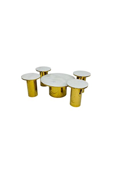 Al Saada Home Limited Quantity Set of Service Tables Marble 1+4 - Gold