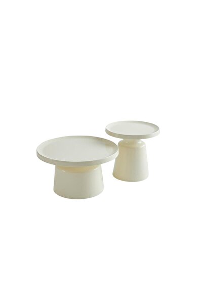 Al Saada Home Metal Service Table Set - 2 Pieces - Beige