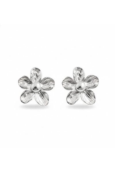La Clarte Women's Silver Color Crushed Flower Model Earrings – Wide Form and Impressive Design