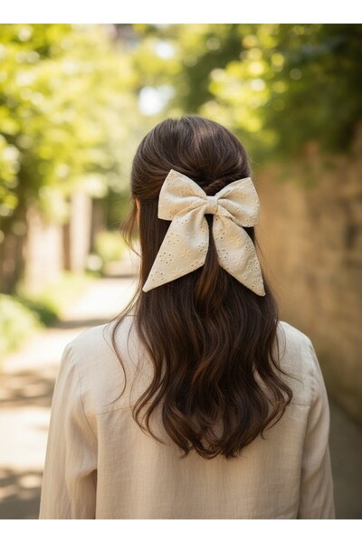 Toka Delisi Fisto El Yapımı Krem Otomatik Fiyonk Toka Özel Tasarım, Kına Nika...