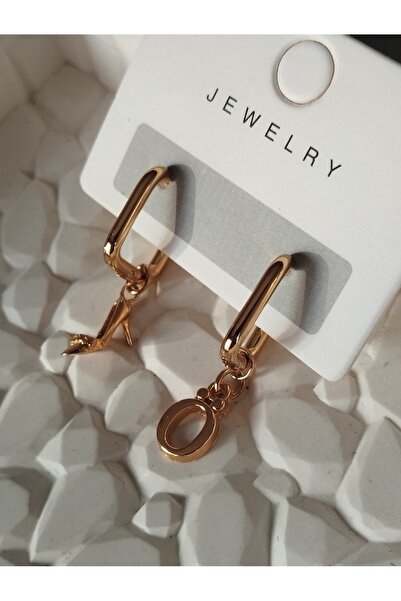 Amabel Jewelerys Women's Shoes and Square Steel Earrings with Letter Charm