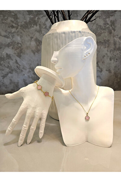 Alyas Aksesuar Clover Necklace and Bracelet Set
