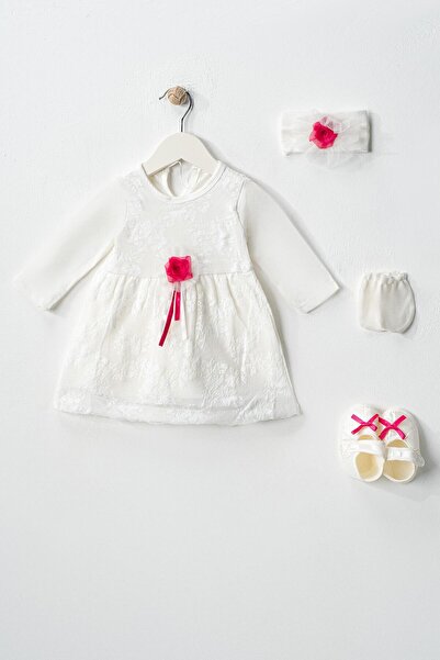 By Cwhr %100 Pamuk Dantelli Çiçek Kurdela Kız Bebek Mevlüt Elbise Seti Kız Be...