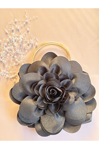 GUSTELLO Black Fabric Gold Metal Handle Rose Flower Bag Hand Shoulder Bag Evening Dress Daily Stylish Women's Bag