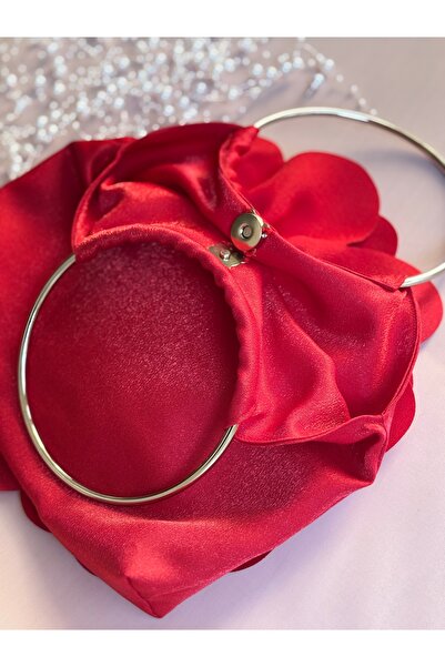 GUSTELLO Țesătură roșie Mâner din metal argintiu Geantă cu flori de trandafir Accesoriu pentru geantă de mână Rochie de seară Geantă de zi cu zi elegantă pentru femei