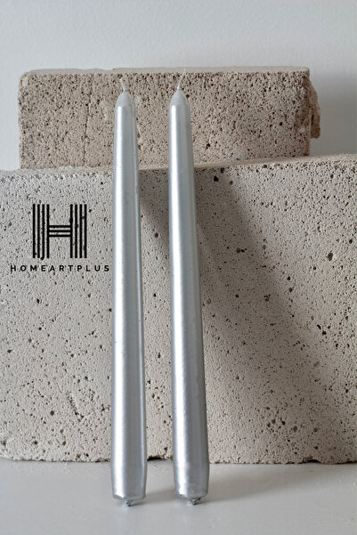 homeartplus Metalik Gümüş Renk 2 li Şamdan Mum (çap 2.2 boy 25cm)