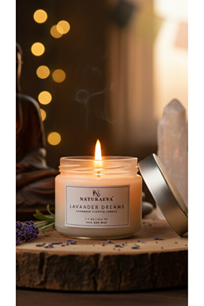 Natural Lavanta Esanslı Soya Mum- 330 cc Dekoratif Şık Kavanozda, Doğal ve Uz...