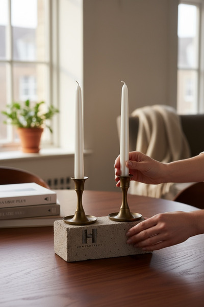 a&p Metalik renk Beyaz dekoratif Şamdan mum 3 adet (25x2.2cm)