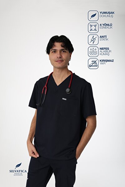 Silvatica Premium Workwear Erkek V Yaka Üst Scrubs Hemşire ve Doktor Forması ...