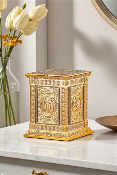 Güncel Vitrin Zirkon Taşlı Gold Seccade/kuran/tesbih Hediyeli Dekoratif Biblo...
