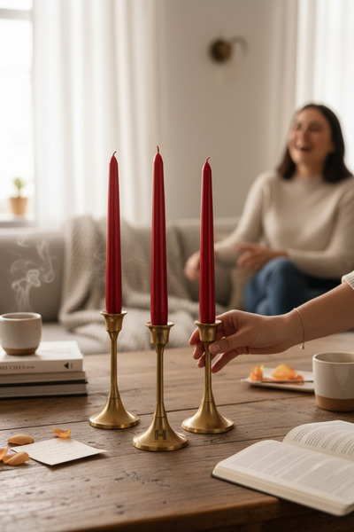 a&p Kırmızı yılbaşı renk dekoratif Şamdan mum 3 adet (25x2.2cm)