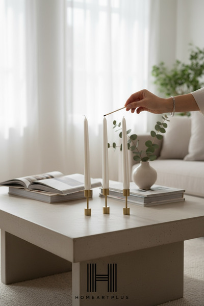 a&p Metalik renk Beyaz dekoratif Şamdan mum 3 adet (25x2.2cm)