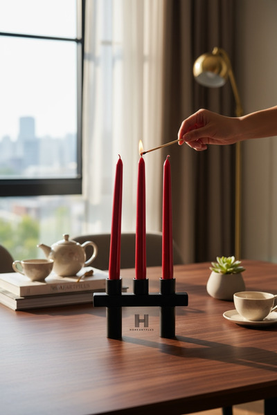 a&p Kırmızı yılbaşı renk dekoratif Şamdan mum 3 adet (25x2.2cm)