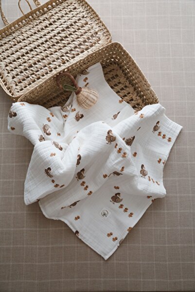 DoDo'S Baby Dört Katlı Sevimli Ördekler Desenli Organik Müslin Örtü