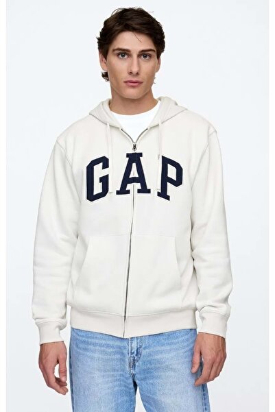 GAP V-Heritage Logo Fz-Snl 674144 Men's Hooded Zipper Sweatshirt White