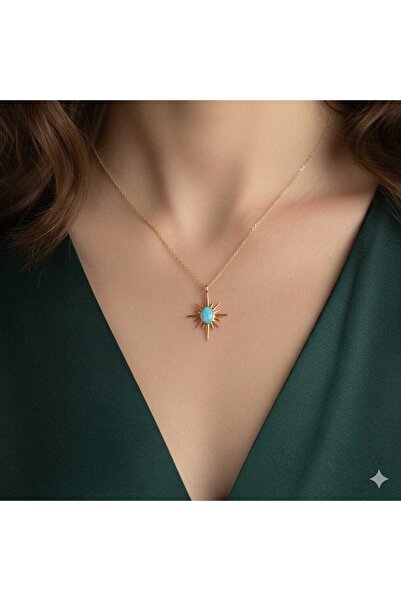 Papatya Silver 925 Ayar Opal Taşlı Gümüş Kutup Yıldızı Kolye.gold.rose.rodaj
